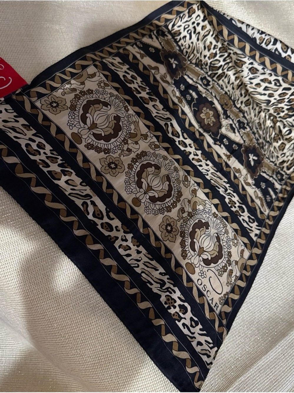 Oscar de la renta Silk Scarf in Black and Brown - Decorative Home Accent